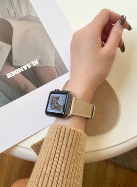 适用iwatch7表带apple watch6真皮表带女生款纯色细苹果手表带se/5/4/3/2/1代个性小众潮38/42/40/44/41/45mm