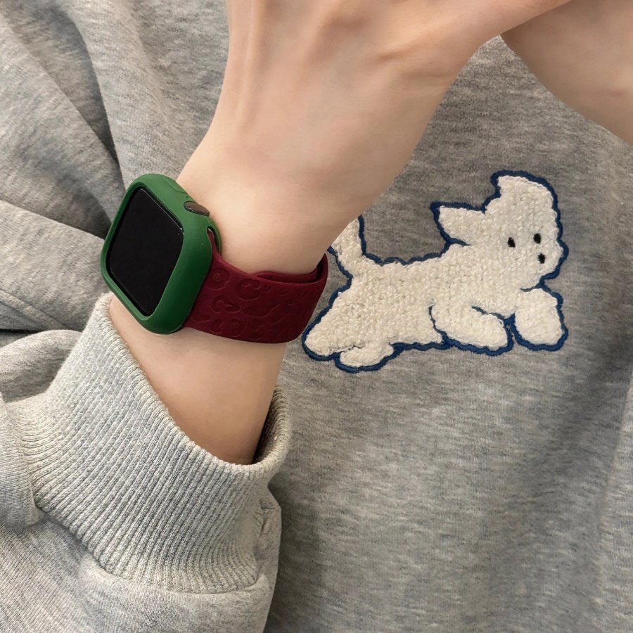 适用applewatch10表带iwacths9个性硅胶可爱豹纹花纹苹果手表s8/7/5/SE高级夏天柔软透气红色46/42mm女生新款