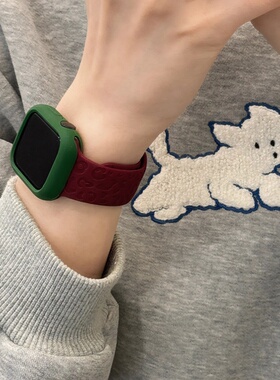 适用applewatch10表带iwacths9个性硅胶可爱豹纹花纹苹果手表s8/7/5/SE高级夏天柔软透气红色46/42mm女生新款