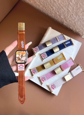 适用iwatch s8表带苹果手表灯芯绒表带applewatch9老钱表带方扣s7/6/5/SE美式复古41/45mm秋冬新款男女生情侣