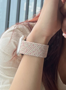 适用applewatch7表带苹果手表春樱色单圈编织表带iwatch6代SE54321团结之光尼龙运动45/41mm个性新款透气夏季