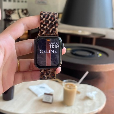 适用iWatchs10表带苹果手表s9金属米兰尼斯豹纹表带磁吸透气apple watch8/7/6/5/SE女生ins表带42/46mm高级感