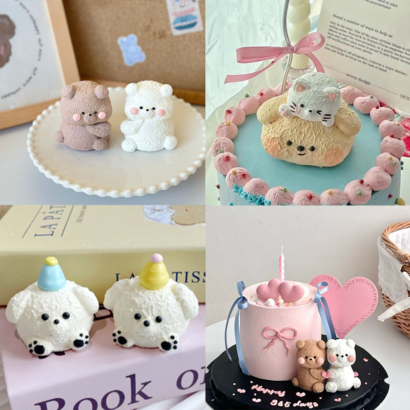 情人节立体奶油小狗猫蛋糕装饰生日黄油熊蛋白糖霜情侣烘焙可食