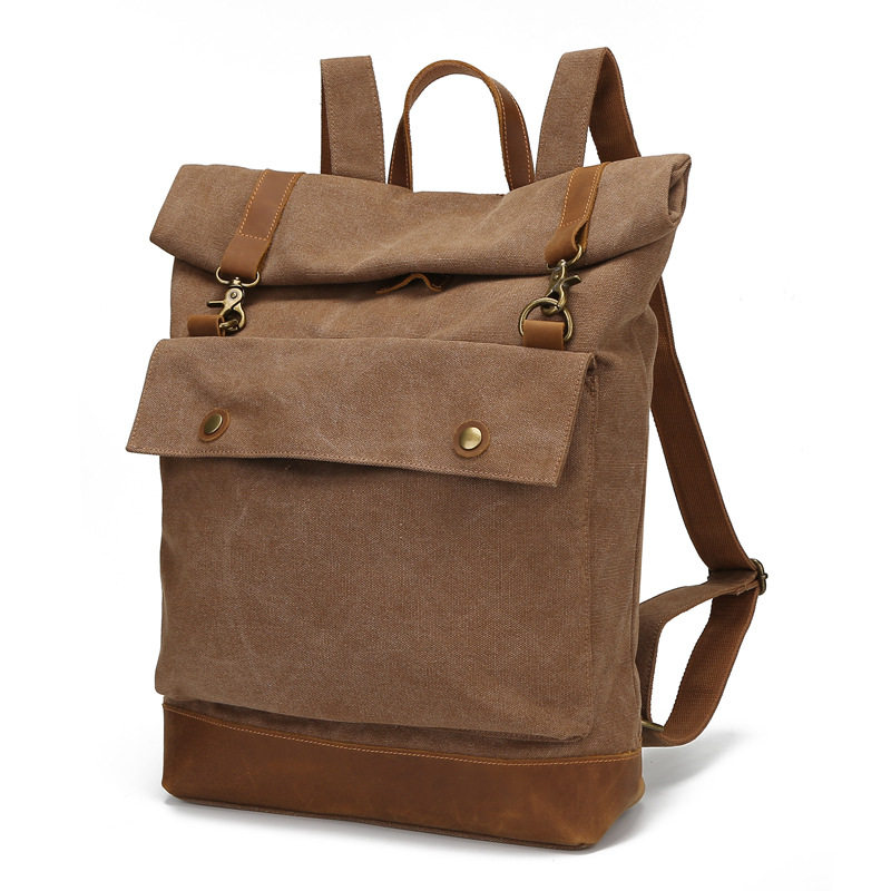 复古疯马皮帆布包双肩包男包女包户外旅行新款背包大容量卷盖082