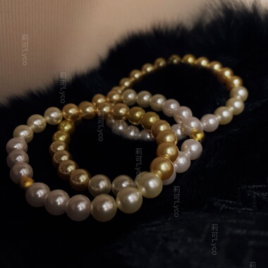 入门款8mm 怀恋温暖的鎏金岁月人造南洋金珠复古 渐变手串手链