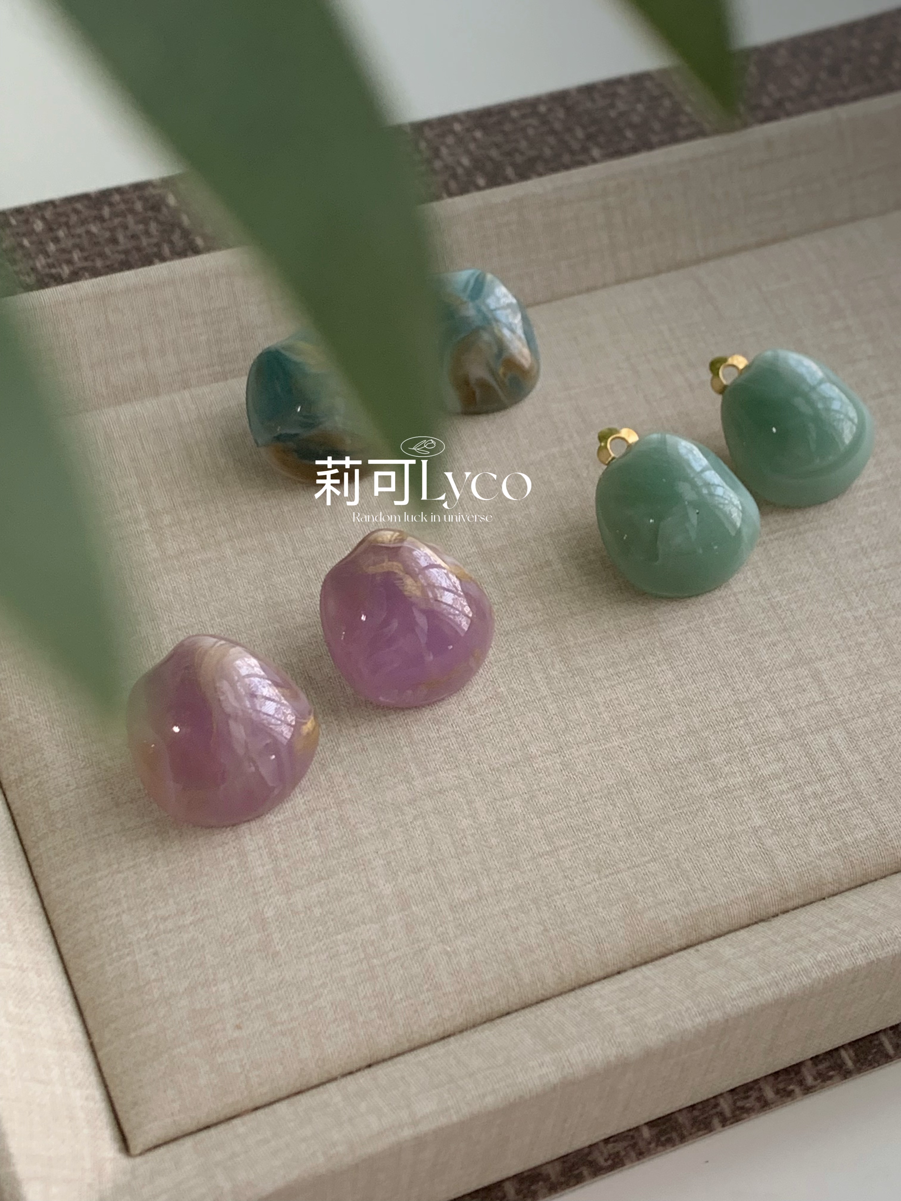 无耳洞耳夹 异形大款树脂不规则晕染纹仿雨花石纹耳环耳钉