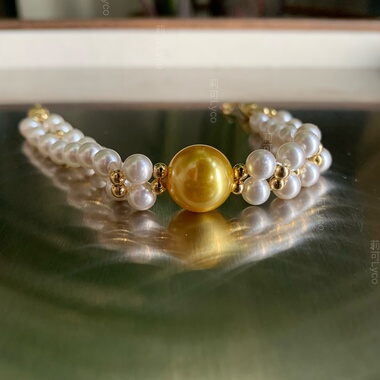 手工编织人造暖光澳白南洋金珠浓金金珠手链女高级感轻奢精致手串