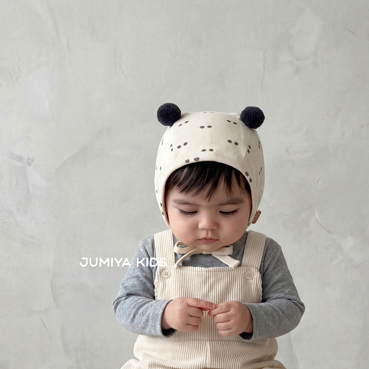 韩国ins婴儿护耳帽春秋季韩系小波点系带帽子新生儿宝宝春季胎帽