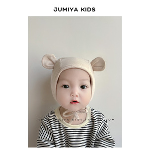 新款ins韩版婴儿帽子春秋款男宝婴儿女童男孩秋季小熊护耳帽胎帽