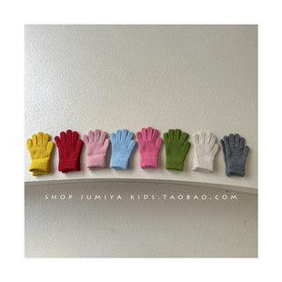 新款 女孩光板纯色1一3岁宝宝五指分指针织保暖 儿童手套男孩秋冬季