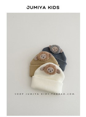 羊了个羊~韩版婴儿帽子秋冬季0-1岁新生儿男宝宝胎帽毛线帽冬天潮