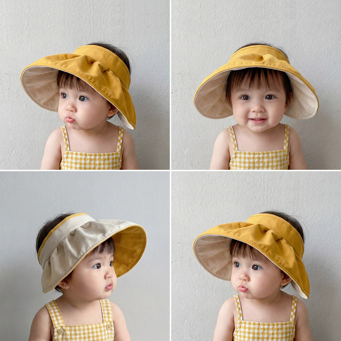 儿童空顶帽夏季超大帽檐双面戴发箍帽女宝宝夏天出游遮阳防晒帽子