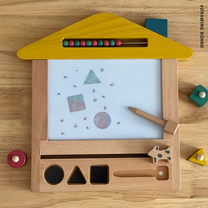 儿童磁性木质复古画板趣味涂鸦画板家用写字板绘画板色彩形状认知