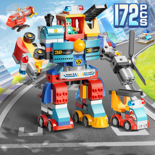 费乐积木机器人汽车变形百变工程合体3-6岁拼装玩具男孩生日礼物