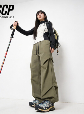 户外加绒加厚冲锋裤情侣工装阔腿裤女防水直筒裤伞兵裤休闲长裤子