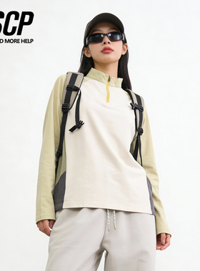 山系户外运动拼色半拉链卫衣男女宽松立领速干吸湿排汗防晒打底衫