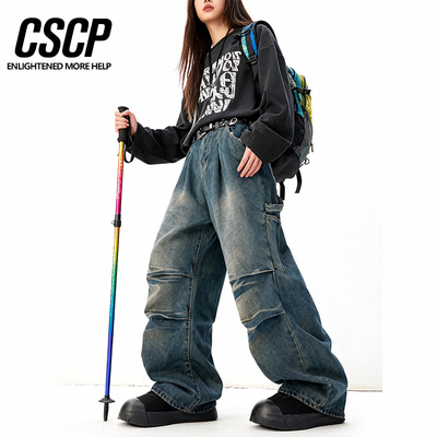 男女同款高街宽松直筒做旧牛仔裤