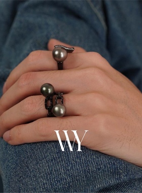 WY海水大溪地珍珠戒指男女同款S925纯银可调节小众个性时尚