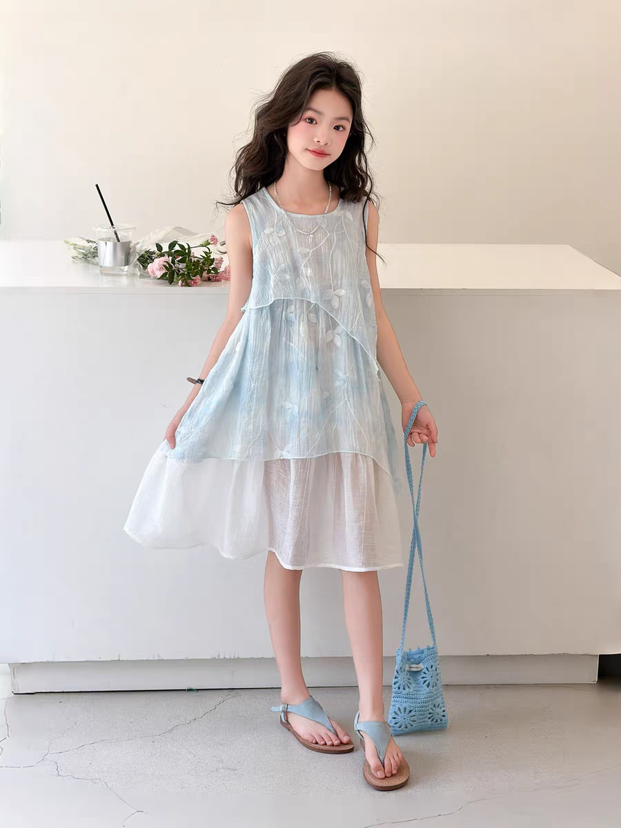 女童连衣裙2026新款儿童洋气时髦背心裙中大童夏季休闲打底衫裙子