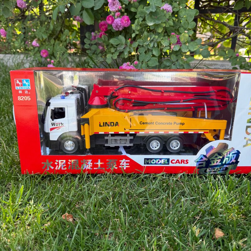林达仿真水泥混凝土泵车合金版工程车惯性运输车男孩生日玩具礼物图片