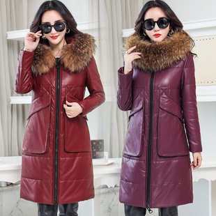 海宁皮衣新款中老年真皮羽绒服女中长款大码加厚妈妈装皮棉服外套