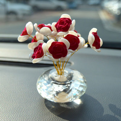 水晶玫瑰花朵汽车摆件