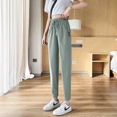 Women Quick Dry Stretch Sweatpants Ice Silk Trousers Solid C