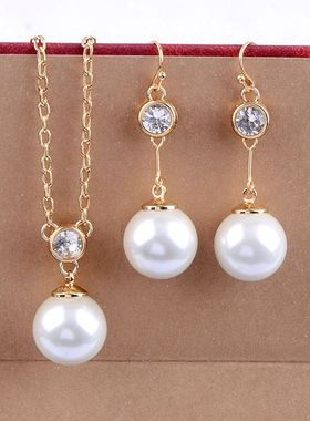 饰品白色水晶宝石项链耳环