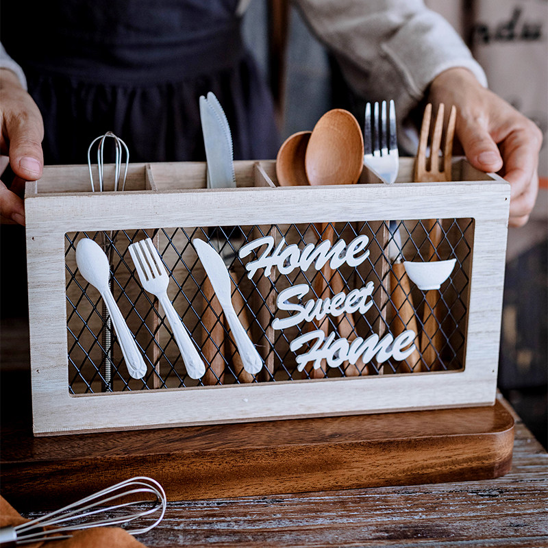 DH北欧风ins复古创意餐具收纳筒木质刀叉勺筷子桶笼收纳箱长方形,餐饮具,餐具笼/架,淘宝优惠券,粉丝福利购,淘宝优惠卷