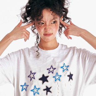 T恤 药九玖柒 宽松短袖 竹节棉锁链贴布绣半袖 1997邮政局 观星