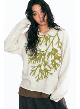 药九玖柒“二代麻油叶”复古休闲刺绣连帽卫衣帽衫/1997邮政局