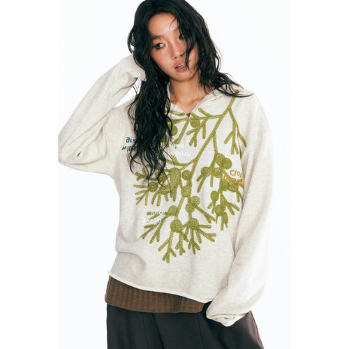 药九玖柒“二代麻油叶”复古休闲刺绣连帽卫衣帽衫/1997邮政局