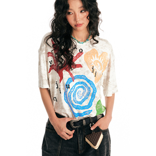 T恤短袖 设计感涂鸦印花圆领长袖 1997邮政局 野火图腾 药九玖柒