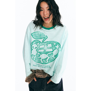 T恤 手绘扎染做旧撞色领口长袖 1997邮政局 苹果蚂蚁 药九玖柒