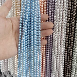 140颗 6mm仿澳白色高亮玻璃珍珠通孔圆珠子diy手环项链饰品珠配件