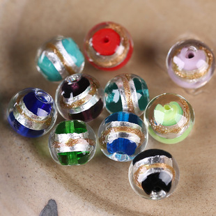 10颗 带孔半箔绕金丝琉璃珠金银手链玻璃珠diy饰品配件转运珠