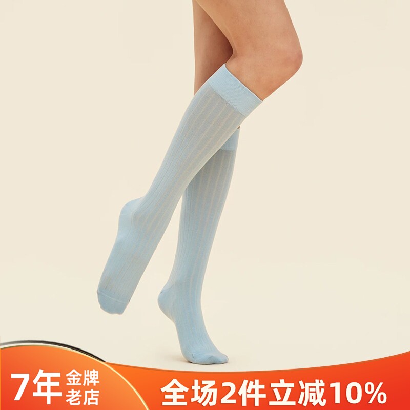 自律女孩不透肉竖条袜纯色简约风小腿中筒袜女夏薄款运动瑜伽袜子