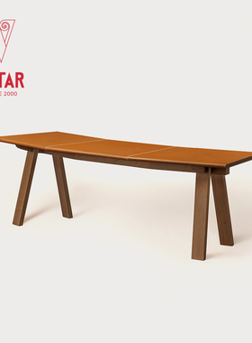 VATAR梵达橙色胡桃木实木办公桌家用意式极简马鞍皮现代异形书桌