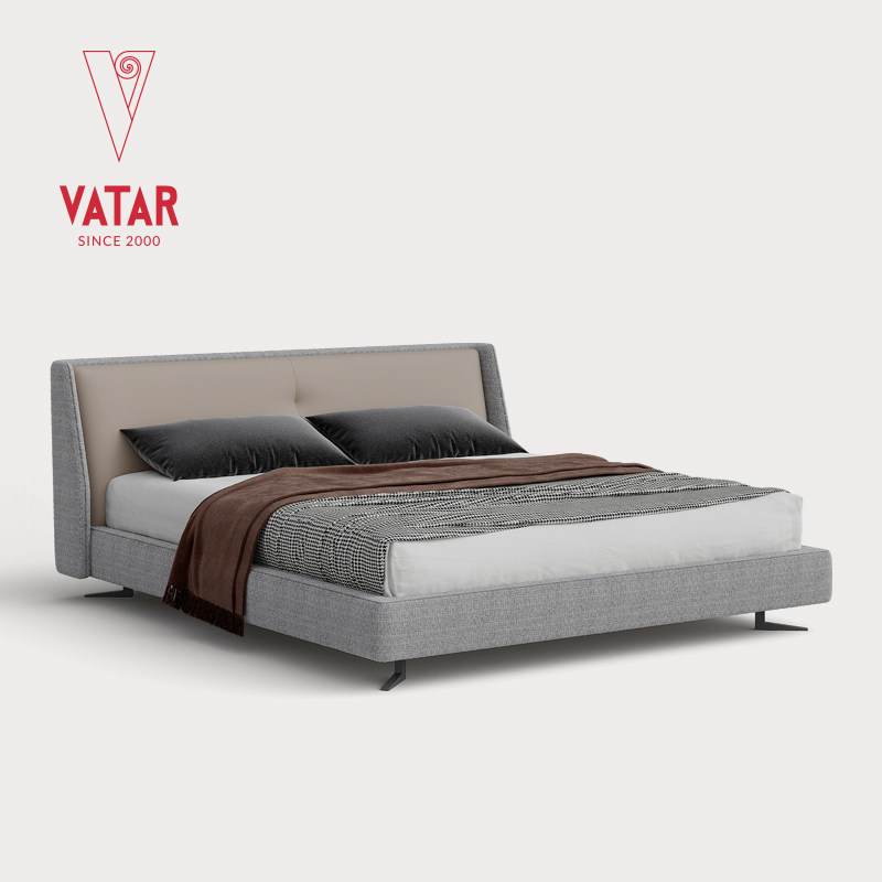 VATAR梵达 意式极简双人主卧室小户型高脚全青牛皮床斯宾塞布艺床