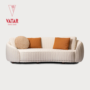 VATAR梵达 现代简约芬迪弧形布艺沙发三人位米白色家用客厅家具
