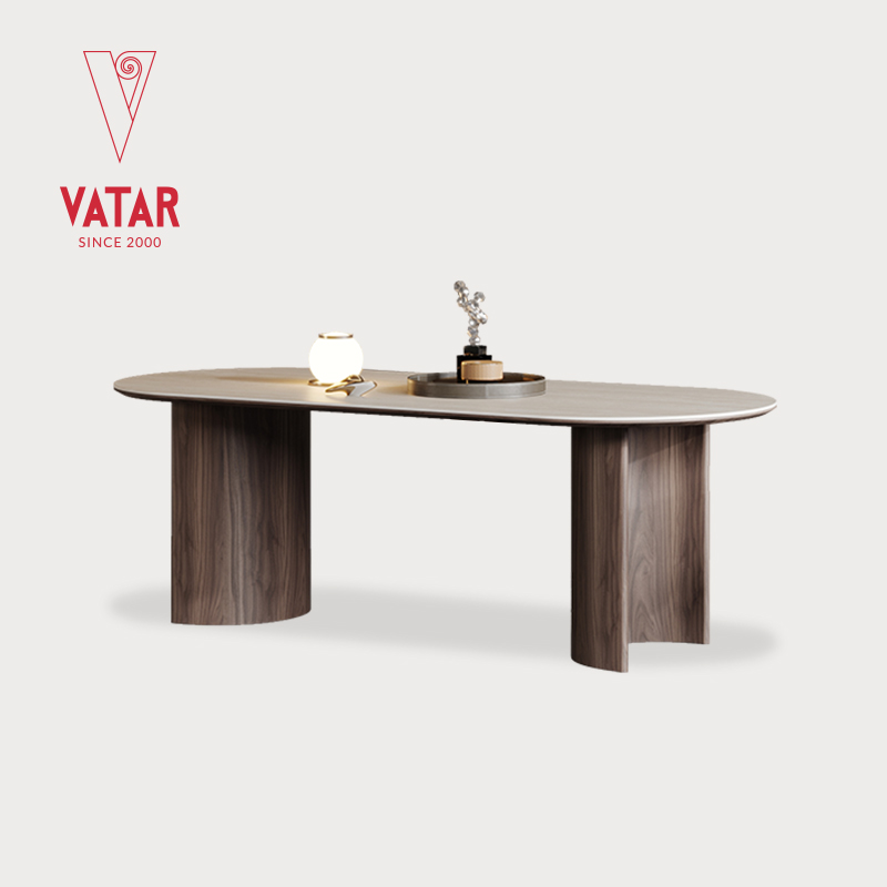 洞石岩板实木白蜡木餐桌VATAR
