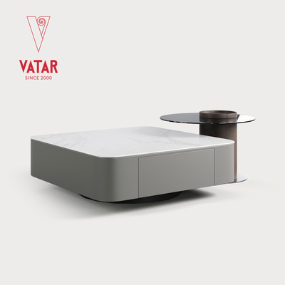 VATAR梵达意式极简正方形茶几客厅家用岩板高端钢化玻璃大小组合