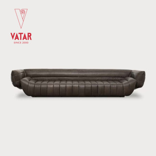 VATAR梵达 现代简约轻奢ins设计师极简黑色客厅全青皮香蕉船沙发