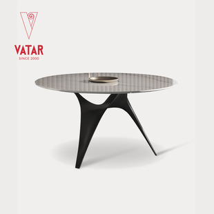 轻奢碳素钢简约现代餐厅家用设计师圆形桌 VATAR梵达岩板餐桌意式