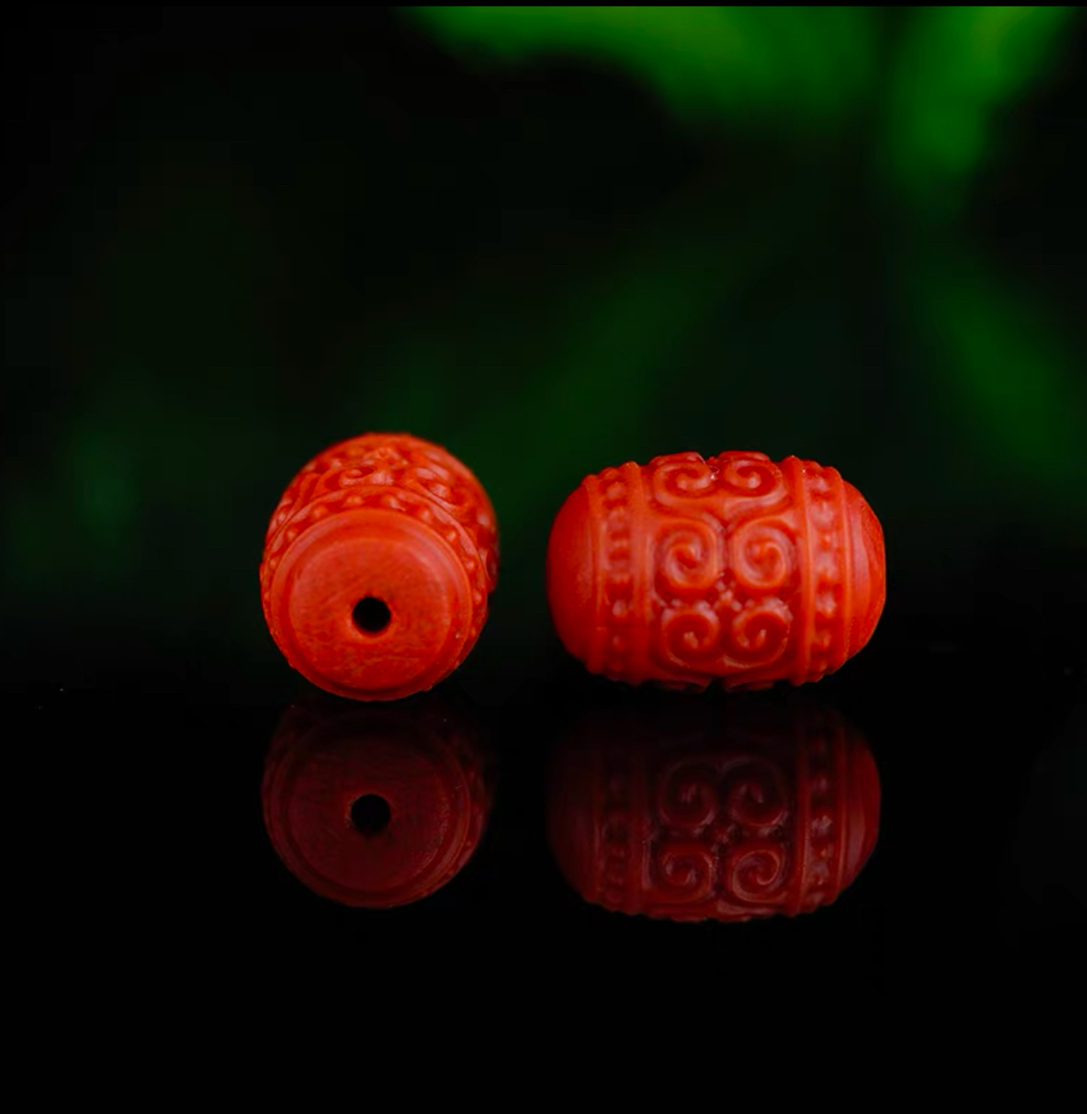 云南保山料桶型回纹珠南红雕刻件配饰散珠