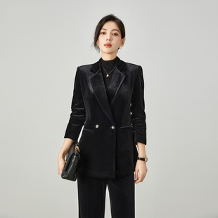 春秋冬新款黑色金丝绒西装外套高级感职业时尚气质轻奢西服套装女