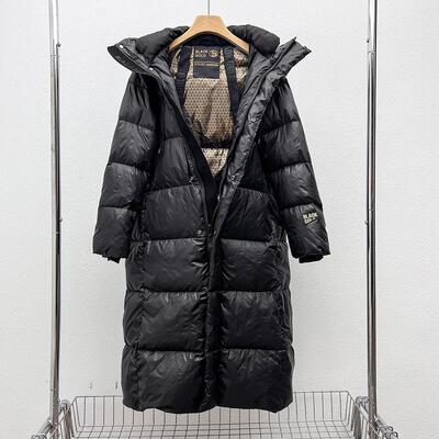 2025冬季新款保暖过膝加厚长款连帽黑金羽绒服女鸭绒情侣同款外套