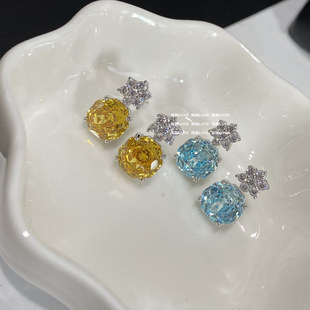 小众轻奢气质百搭精工黄钻蓝钻日常搭配耳钉耳环耳饰女无耳洞耳夹