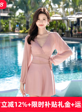 2026新款泳衣女春连体长袖性感绝美高级感微胖遮肚大码泡温泉泳装