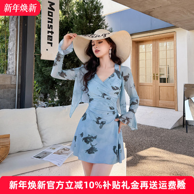 两件套长袖防晒连体显瘦泳衣